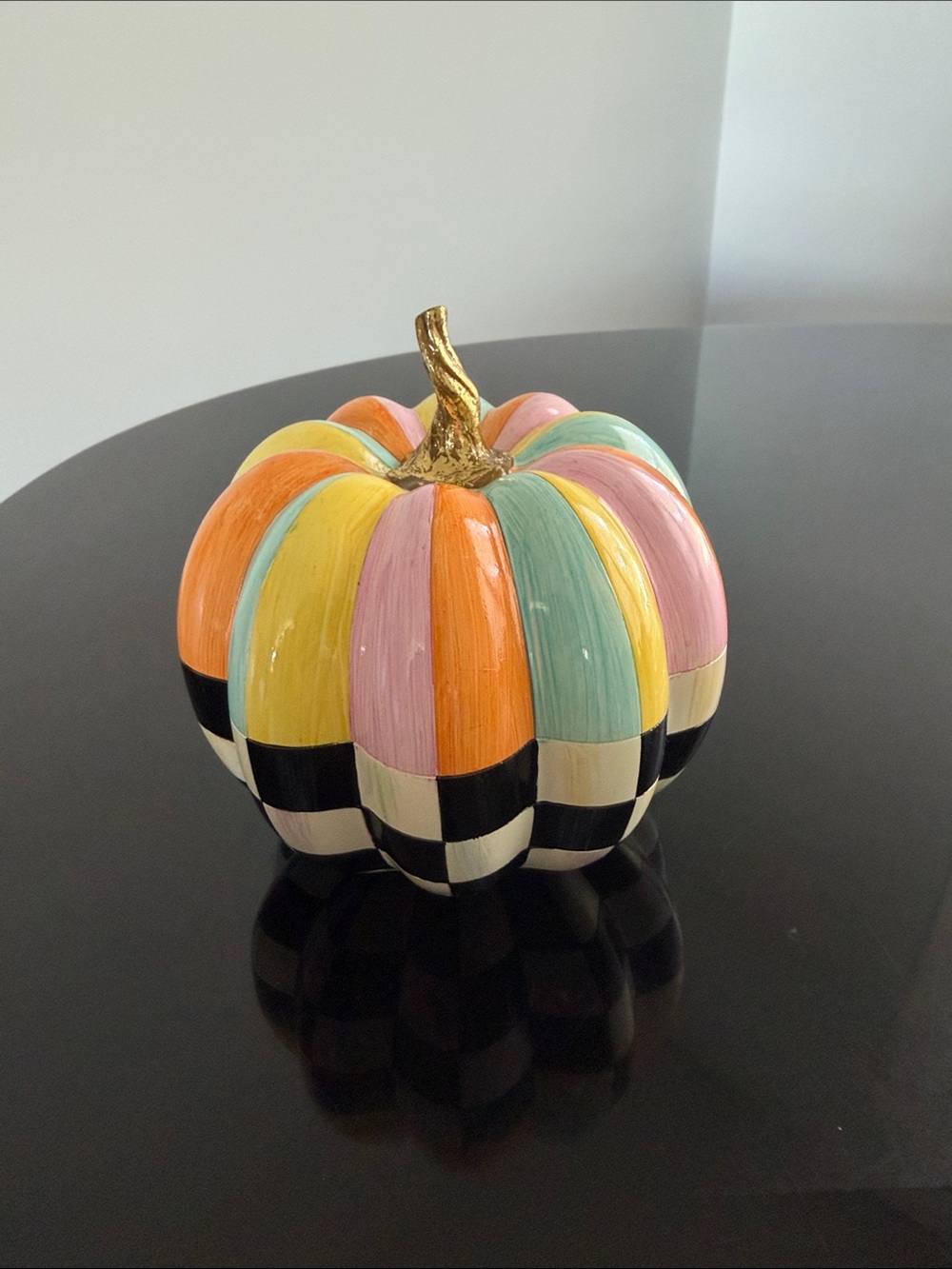 MacKenzie-Childs Cotton Candy Mini Check & Stripe Pumpkin